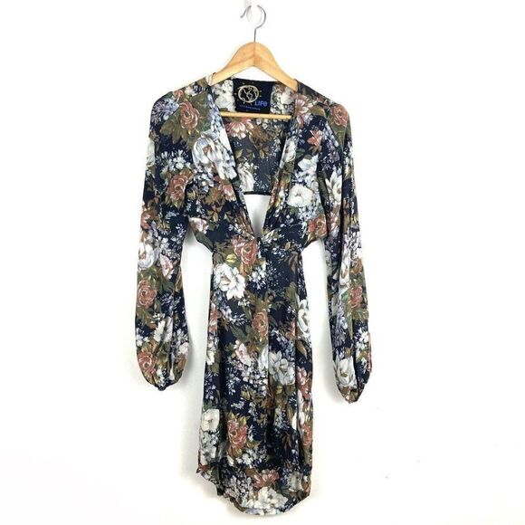 Blue Life Floral open back long sleeve dress S - Picture 1 of 4